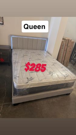 Queen bed frame with mattress