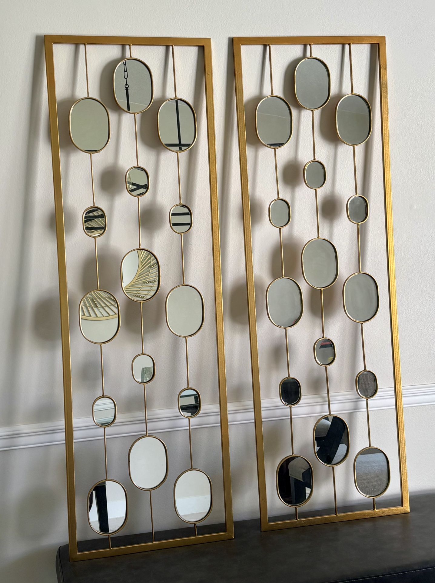 Set of 2 Large Gold Metal Wall Panel Mirrors