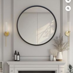 24 inch Black Round Mirror, Bathroom Vanity Wall Mirror with Frame, Entryway Living Room Decor.