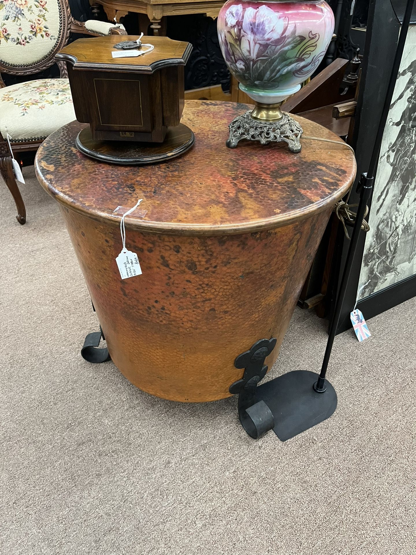 Hammered Copper Drum Side Table