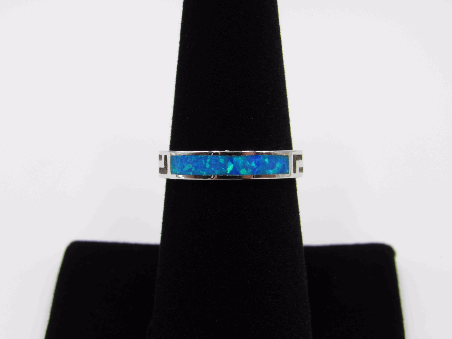 Sterling Silver Ring Size 5, 6, 7 Greek Blue Opal Band Handmade Everyday Statement Minimalist Gift Idea Promise Special Occasion Elegant