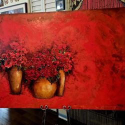 Vintage Flowers in the Gold Vases Large Acrilic Painting Wall Art 40"×60"