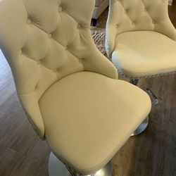 White , Beige Bar Stools Set Of 2