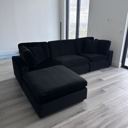 NEW Black Velvet Cloud Couch Sectional