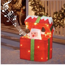 New PEIDUO Animated Christmas Santa In Lighted Gift Box, Motion Sensor Christmas Music Decorative Lights, Under The Christmas Tree Present Decorations