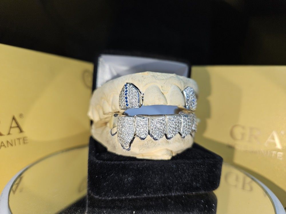 Sterling Silver And Moissanite/Sapphire Grillz