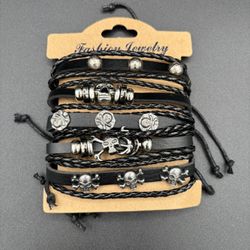 5 Pack Black Bracelets Unisex