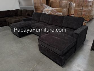 New Comfortable Double-Chaise Sectional, Black Sectional, Sofa, Black Couch, Chenille Back Sectional, Black Sofa, Non-corduroy Couch, Plush Sofa, plus