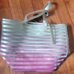 VICTORIA’S SECRET Gold & Pink (Mesh) Striped Tote Bag