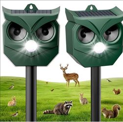 2 Pack Solar Ultrasonic Animal Repeller with Flashing LED Lights – Cat Deterrent Outdoor for Squirrels, Deer, Raccoons, Rabbits, Skunks, Dogs – Protec