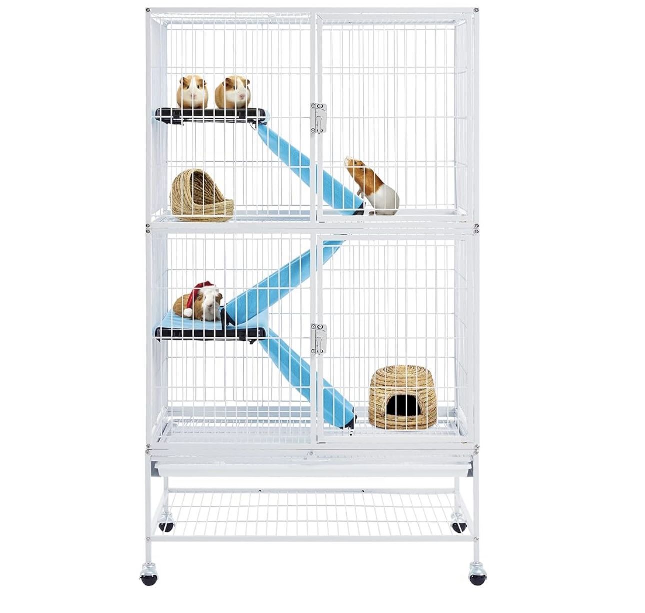 Rolling 2-Story Ferret Cage Small Animal Cage for Chinchilla Adult Rats Metal Critter Nation Cage w/ 2 Removable Ramps/Platforms White