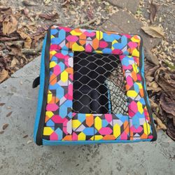 Colorful Pet CARRIER converts to Bed Mat w Leash