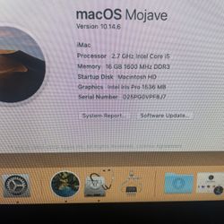 Apple iMac "Core i5" Quad Core 4570R 2.7GHz, 16GB Ram, Intel Iris Pro 1.5GB Graphics, 1TB HDD, 21.5" ME086LL/A - iMac14,1 - A1, macOS 10.15 