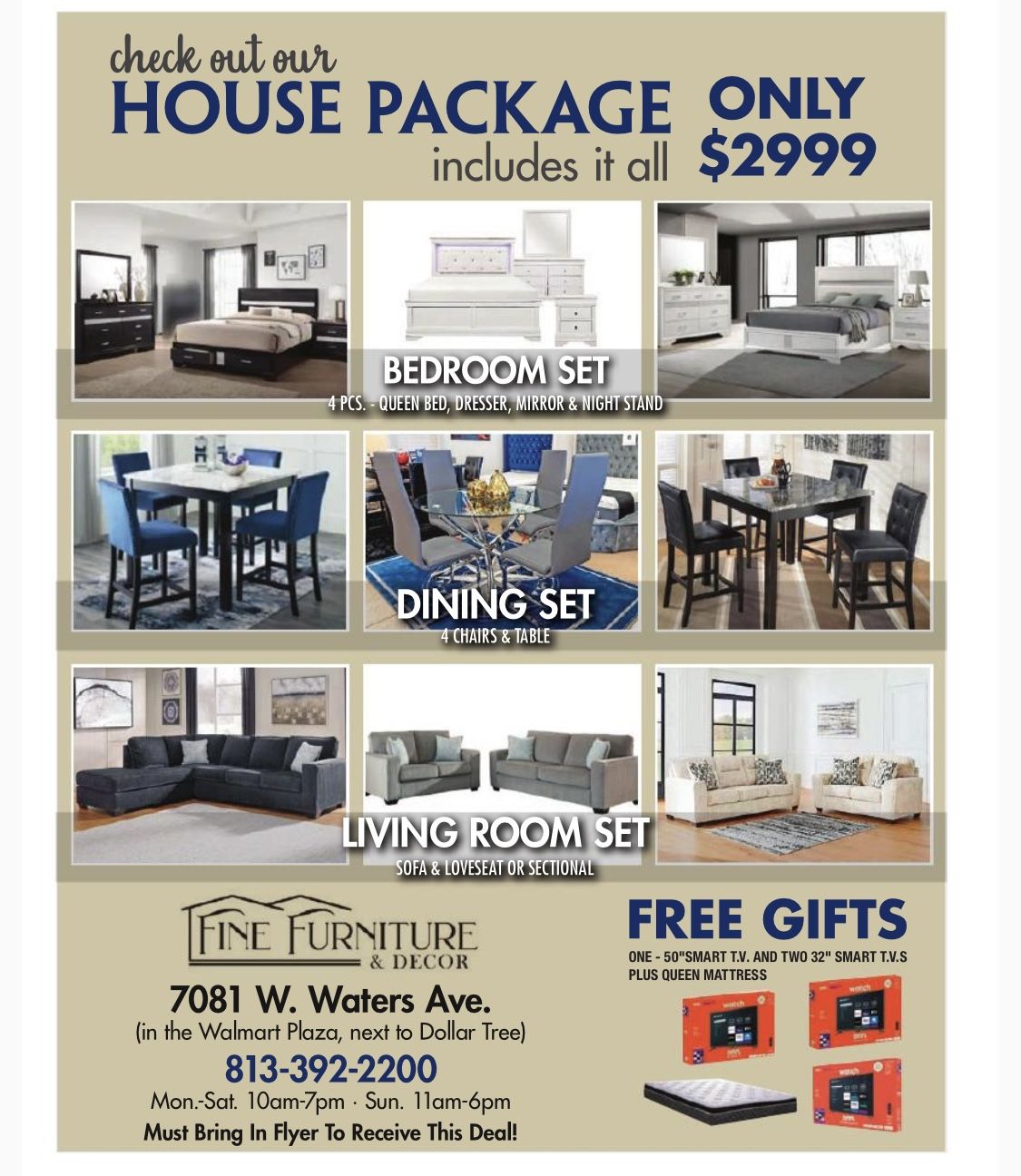 House Package Come With Living Room, Dining Room Set And Bedroom Set With Free Mattress And Two 32 Inch Smart Tv And One 50Inch Smart  Tv $49 Down 