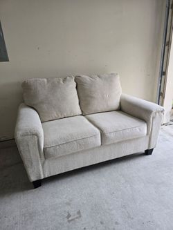 White Fabric Loveseat Sofa