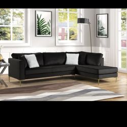Black Sectional W/ Gold Legs