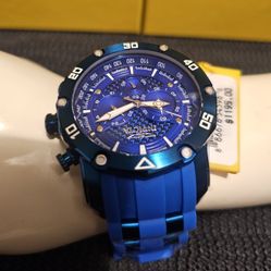 NEW MEN'S LUXURY SPORTY NICE BLUE TONE 50mm FACE 100% AUTHENTIC INVICTA CHRONOGRAPH WATCH.