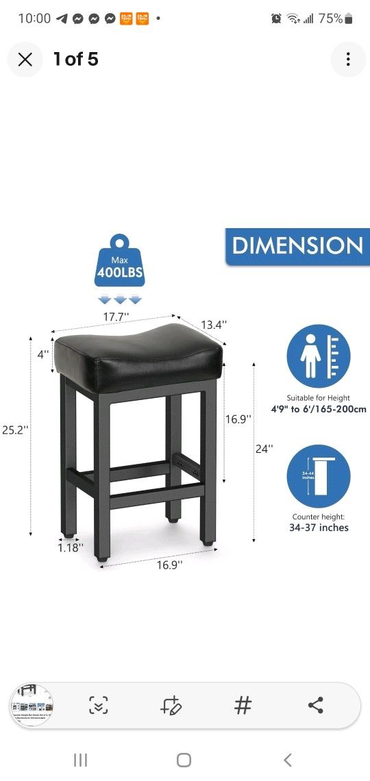 🔥 BRAND NEW Set of 3 – 24” Counter Height Bar Stools | Padded Faux Leather Seats | Heavy-Duty 400 lb Capacity

