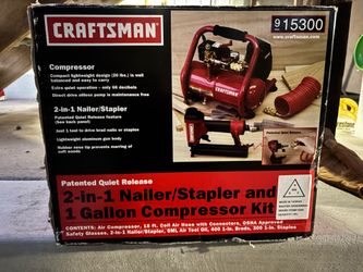 Craftsman 1-gallon air compressor and 2-in-1 nailer/stapler kit.