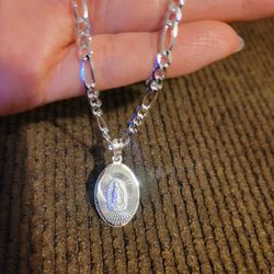 925 Solid Sterling Silver Chain w/ Our Lady of Guadalupe Pendant for Men Women 22" Plata 925 Cadena & Dije Virgen de Guadalupe Unisex 22"