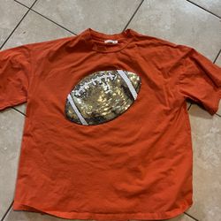 Womens Orange Football Sequins Top