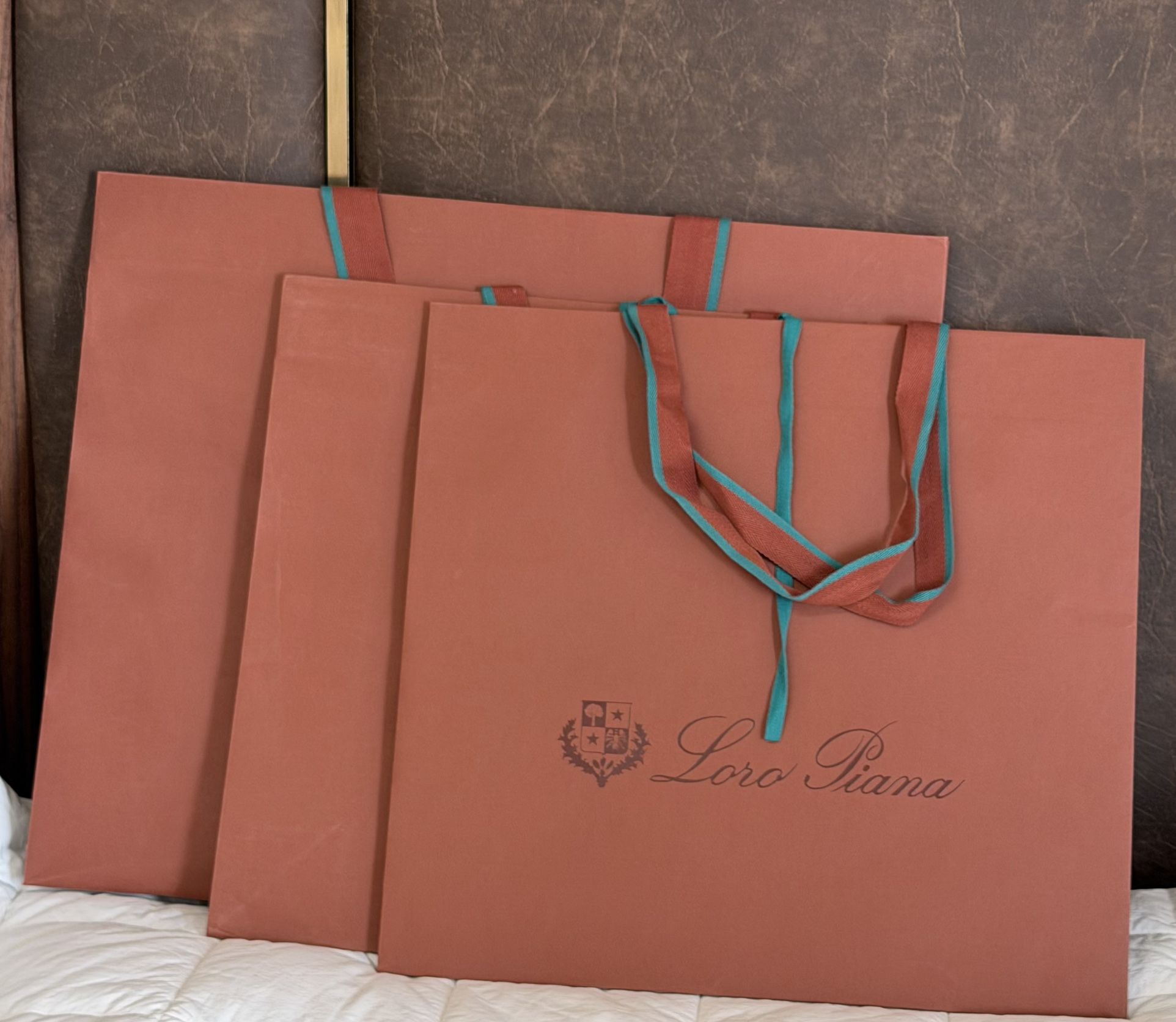 #Authentic Brand New 3Bags Loro Piana Brick Red Shopping Bag Gift Tote - 21.5"× 18"x 7"(1), 16.5“x18”x6”(2)