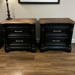 Stunning Tall Black And Wood Night Stand Set