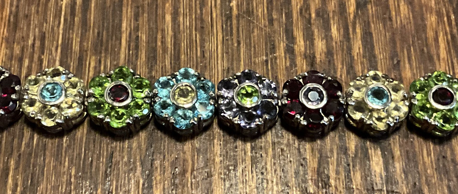 Multi gemstones sterling silver flower bracelet 7 inches