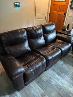 Dark Leather Adjustable Reclining Loveseat and Couch