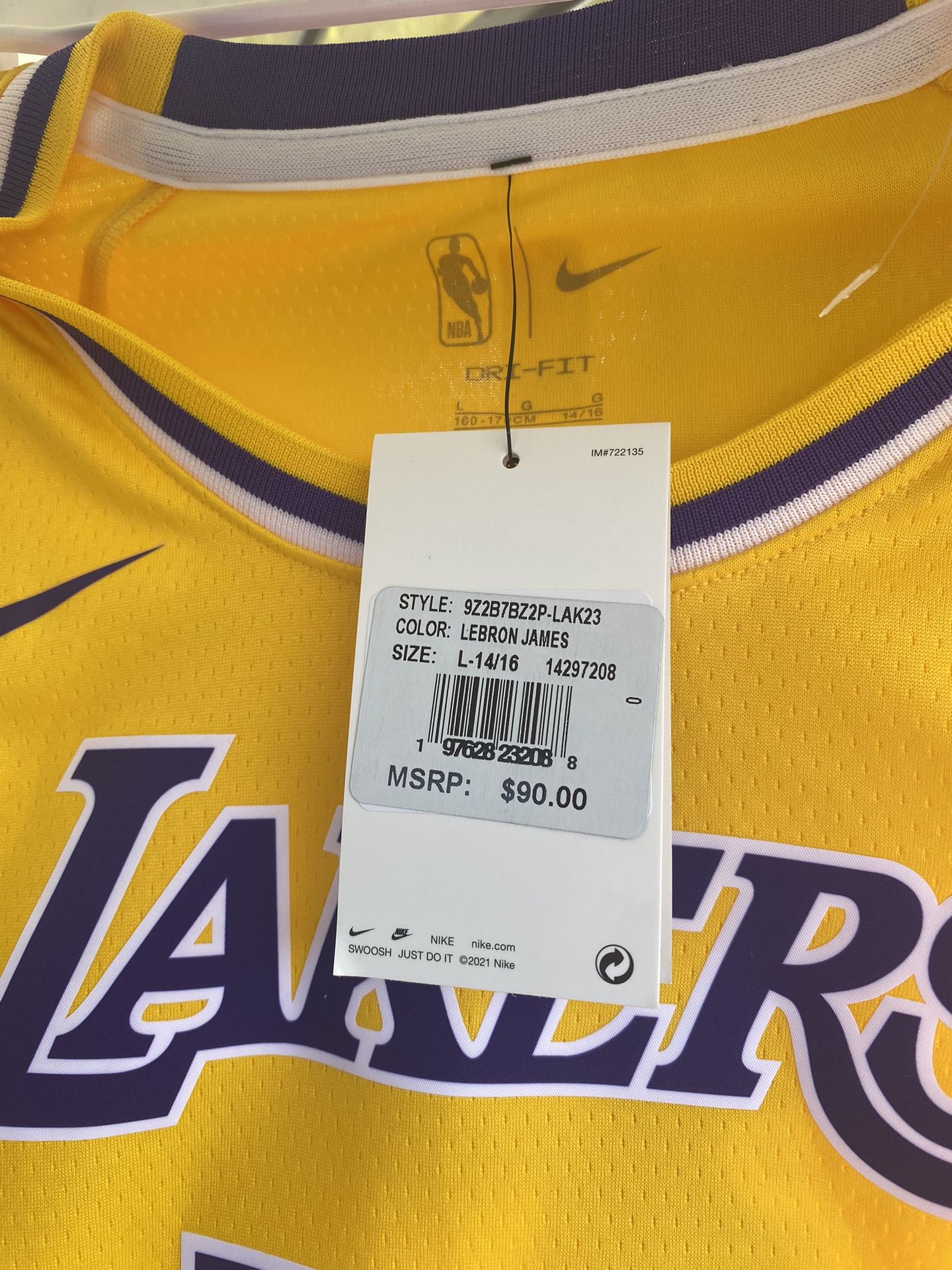 Nike Lakers Lebron Jersey New 75$ Size Youth 14/16 Large