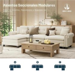 Modern Beige L-Shaped Sectional Sofa with Chaise