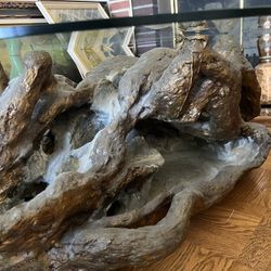 Vintage Driftwood Coffee Table with Glass Top