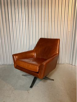 West Elm Lucas Swivel Cognac Leather Armchair