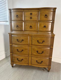 Vintage French Provincial Mahogany High Boy Chest of Drawers / Dresser