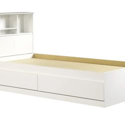 Twin Storage Bed with Bookcase Headboard, Soft White Finish