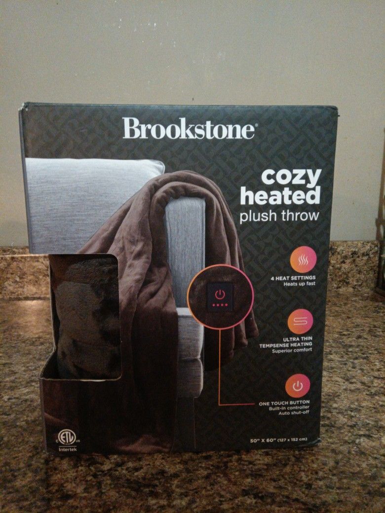 Brookstone 50"x 60" Cozy Heated Plush Throw Blanket - Deep Brown