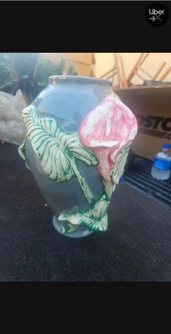 Ceramic Vase with Raised Floral Design