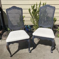 Pair updated Country French Cane Back Dining Chairs