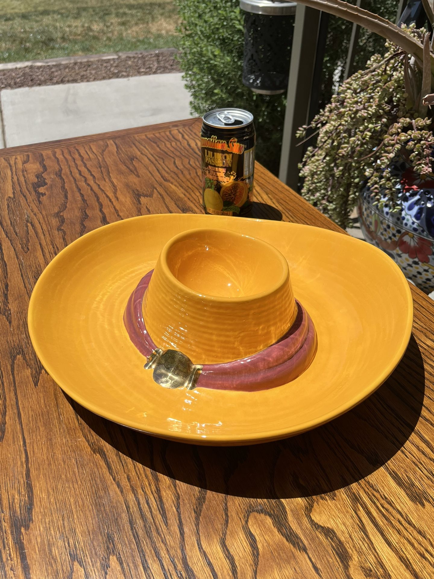 Ceramic Sombrero Cowboy Hat Chip And Dip Bowl