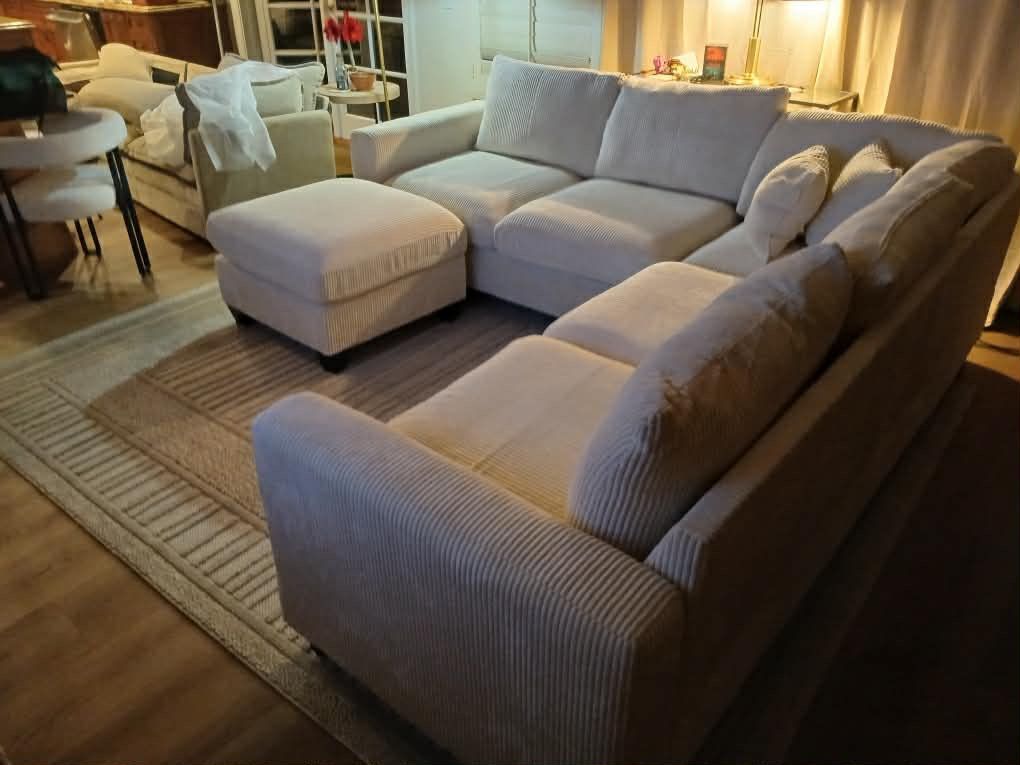 New 99x99 Corduroy Sectional Couch With Ottoman / Free Delivery 