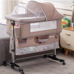 Baby Bassinet, Bedside Sleeper with Wheels, Heigt Adjustable, for Infant/Baby/Newborn Girls & Boys 0-6 Months, Khaki