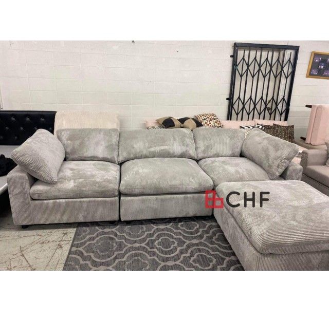 Gray Corduroy Modular Sectional Sofa