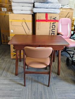 100% Solid Wood Desk with Drawers, 41.33" W + Black Walnut Soild Wood Chair