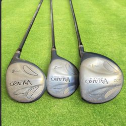 Driver, 3 wood, and 5 wood