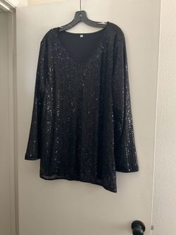 Black Sequin V-Neck Long Sleeve Top 2XL never used