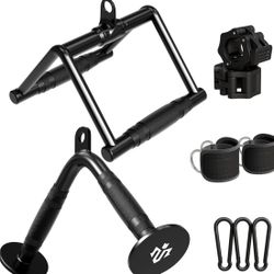 Cable Attachments for Gym, Heavy-Duty Cable Machine Attachment Set with LAT Pulldown, V Bar, Double D Handle, Ankle Straps, and Barbell Clamps for Hom