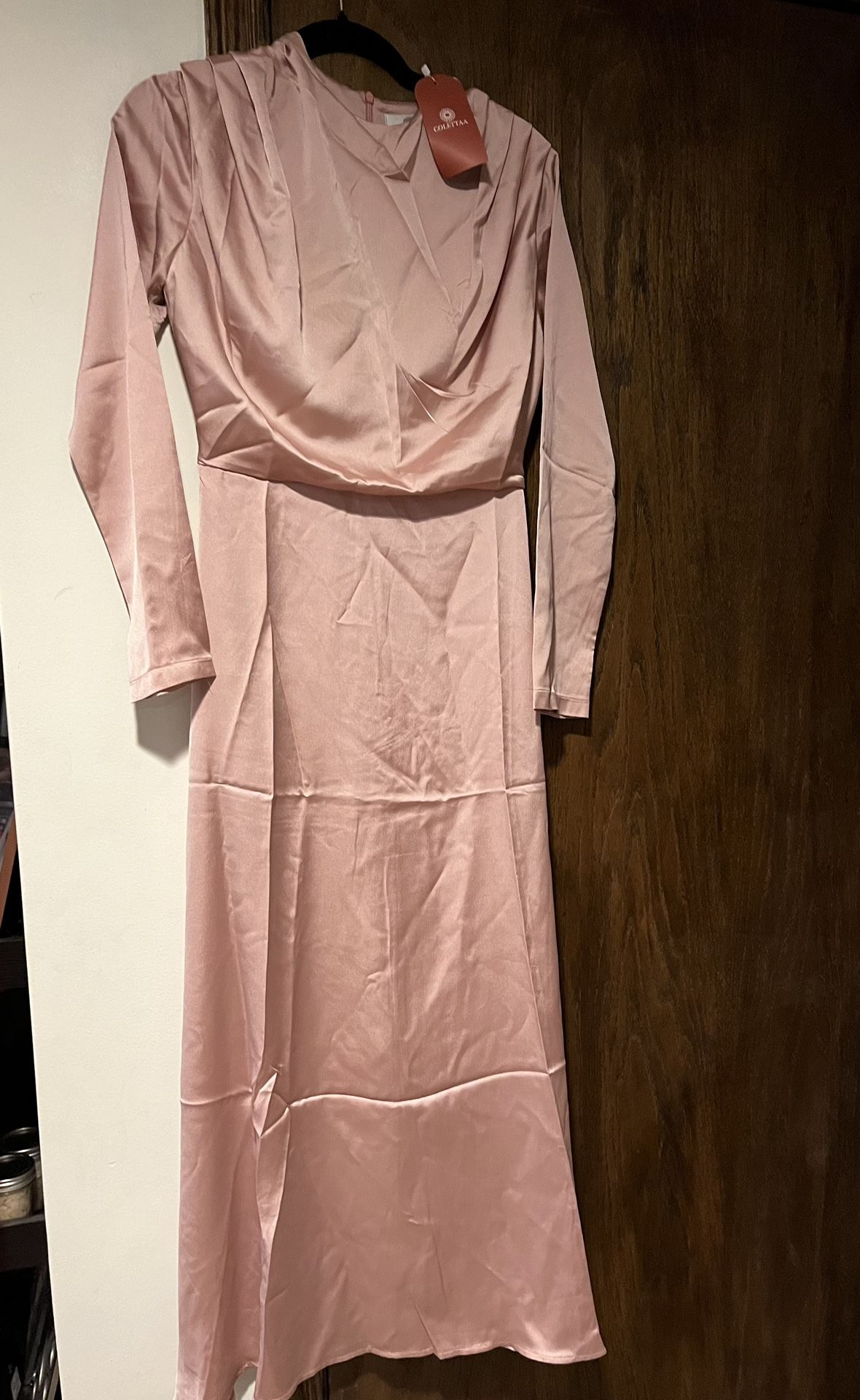 NWT Blush Pink Satin Dress Long Sleeve Maxi Available In Xl (12), L (10) And S