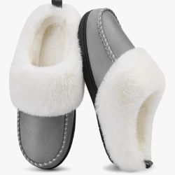 Women's Furry Slippers Wide House Shoe Wool-Like Lined Slipper