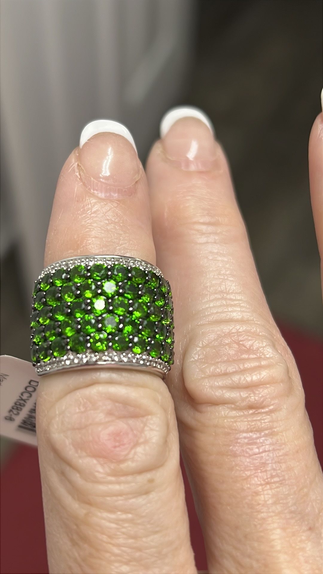 Ladies ring size 6 round Russian chrome diopside with round white Zircon SS band