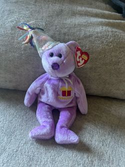 Ty Beanie Babies Birthday Beanies Collection February Purple Bear Plush 2002
